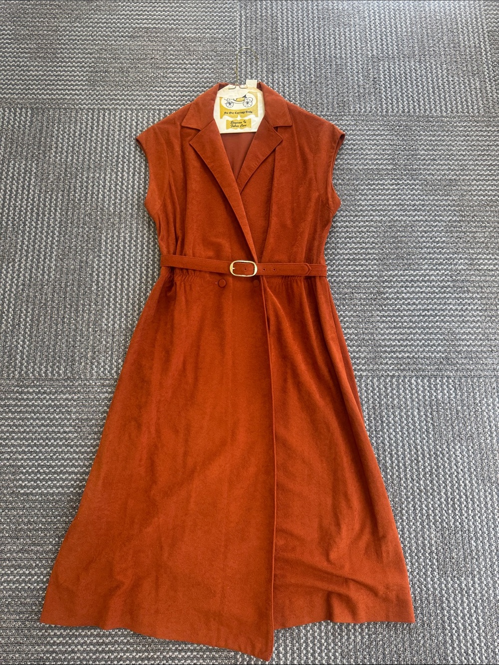 Vintage Leslie Fay Brick Red/Orange Belted Wrap Dress, size M